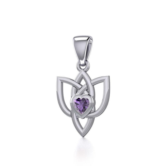 Celtic Knotwork Silver Pendant with Heart Gemstone TPD5354