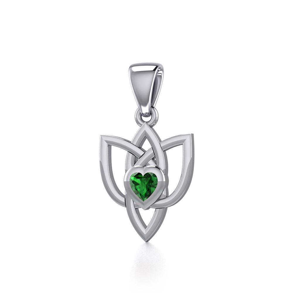 Celtic Knotwork Silver Pendant with Heart Gemstone TPD5354