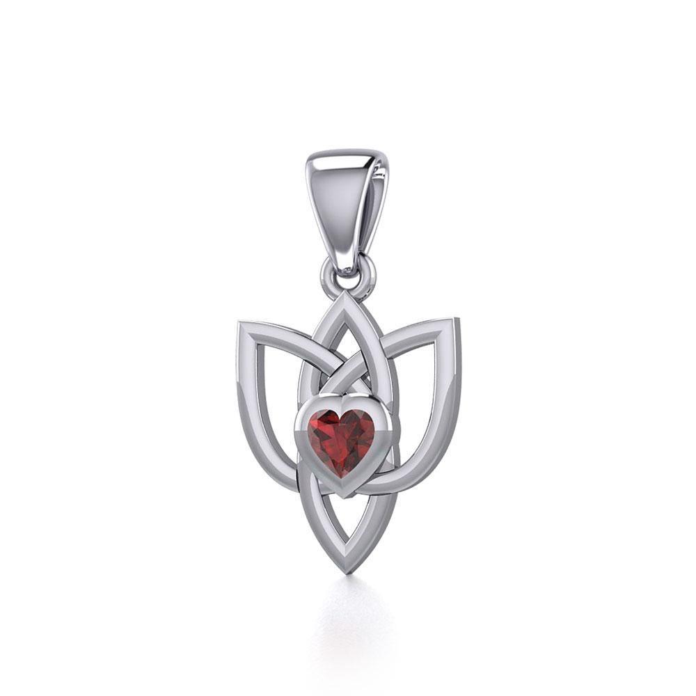Celtic Knotwork Silver Pendant with Heart Gemstone TPD5354 Pendant