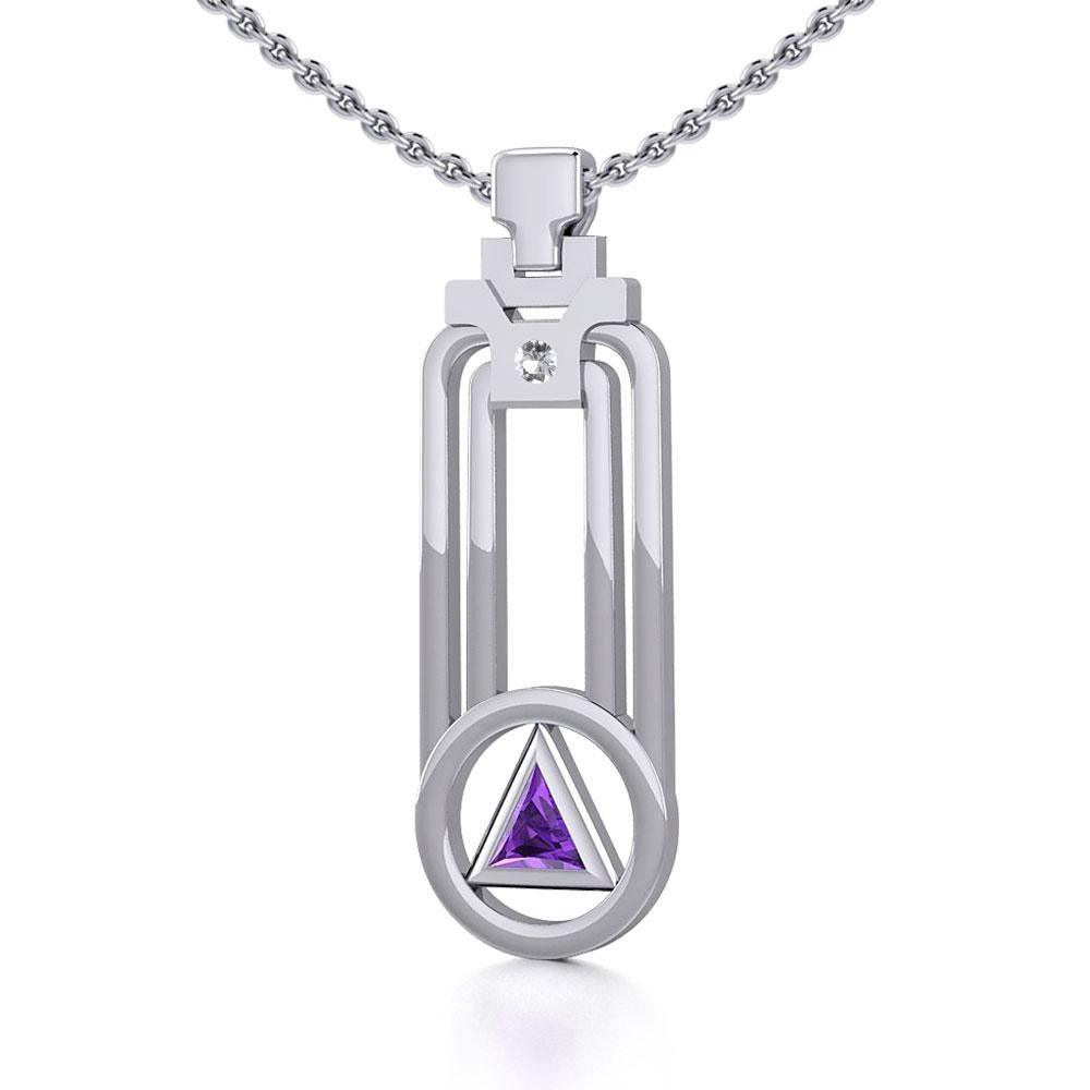 Modern Geometric Recovery Silver Pendant with Gemstone TPD5356