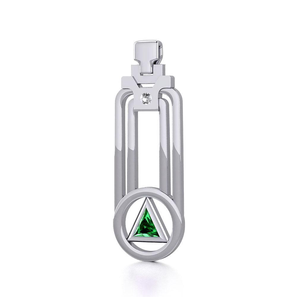 Modern Geometric Recovery Silver Pendant with Gemstone TPD5356