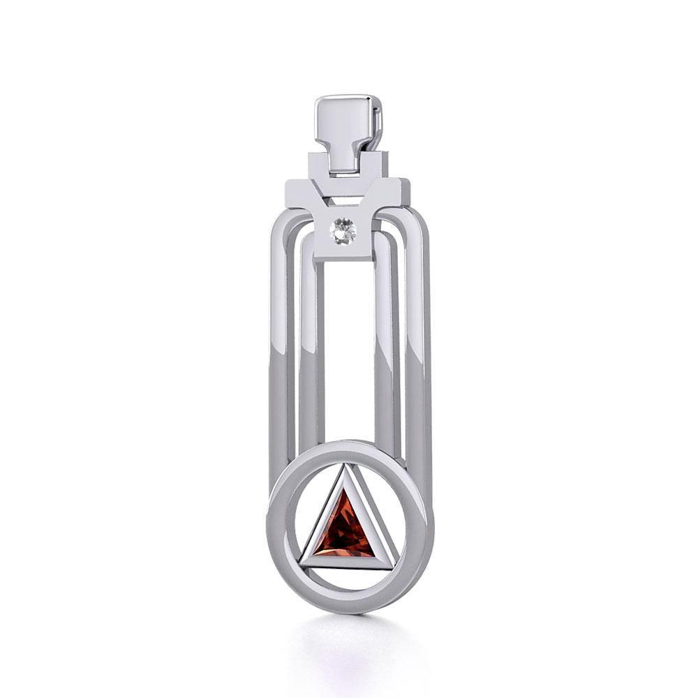 Modern Geometric Recovery Silver Pendant with Gemstone TPD5356