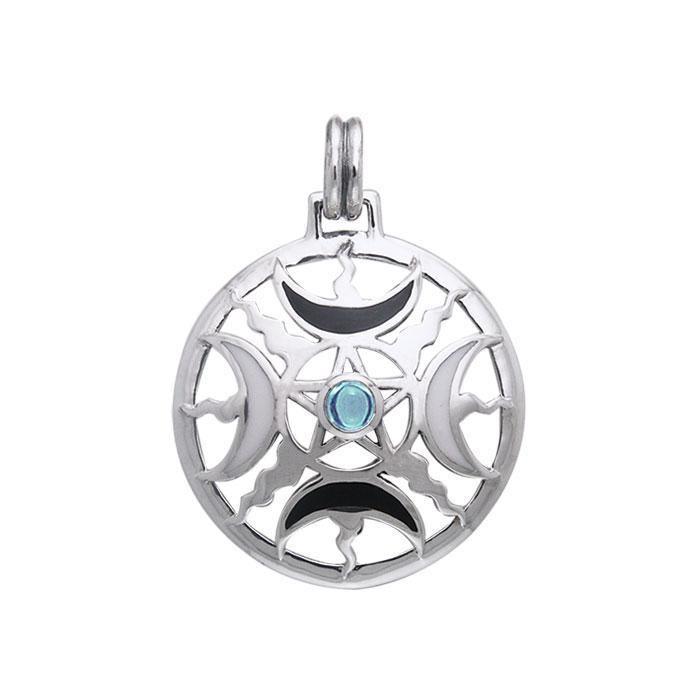 Sun Fire Moon Silver Pendant With Gem and Enamel TPD536