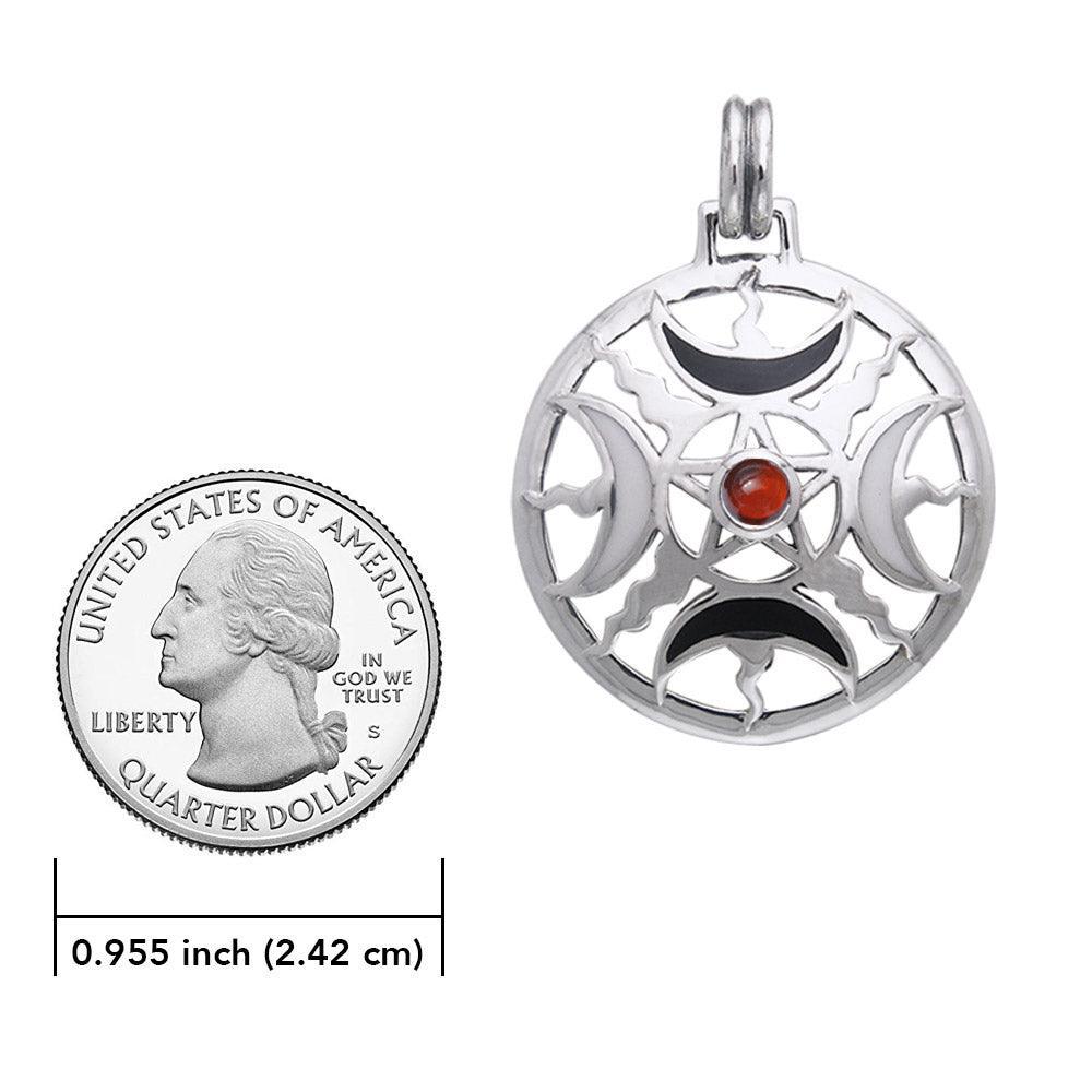 Sun Fire Moon Silver Pendant With Gem and Enamel TPD536 - peterstone.dropshipping