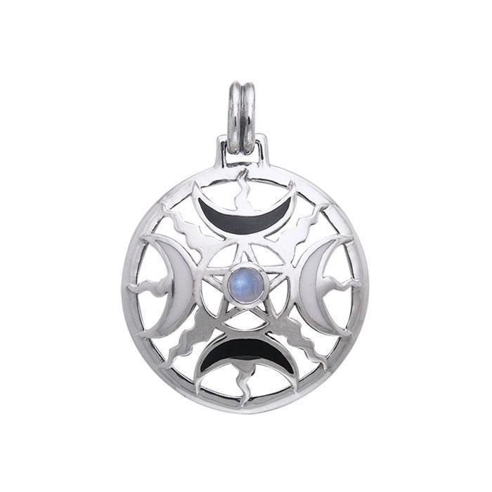 Sun Fire Moon Silver Pendant With Gem and Enamel TPD536