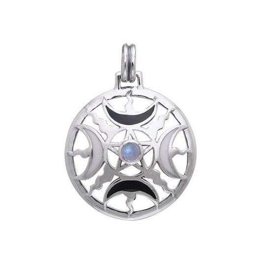 Sun Fire Moon Silver Pendant With Gem and Enamel TPD536