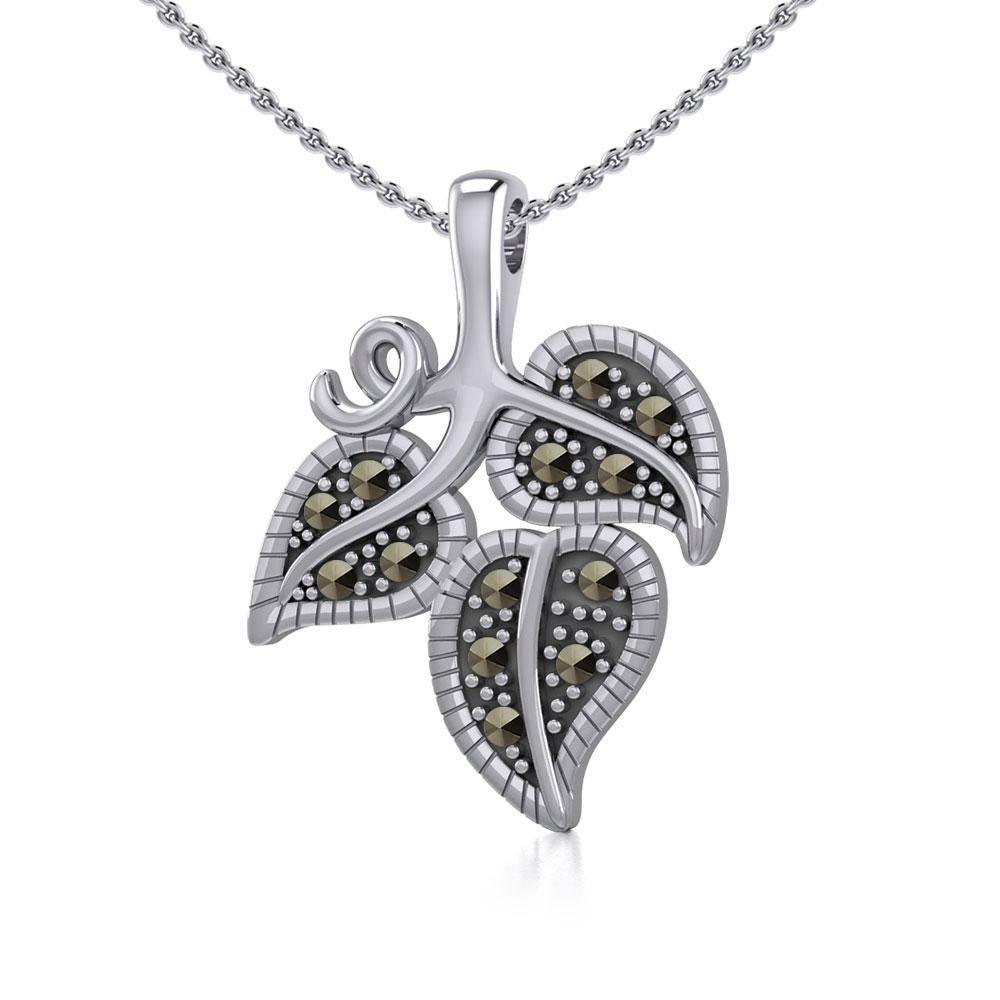 Vine Flower Silver Slider Pendant with Marcasite TPD5361