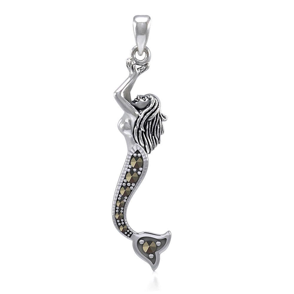The Swimming Mermaid Silver Pendant with Marcasite TPD5363