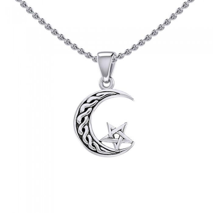 The Star on Celtic Crescent Moon Silver Pendant TPD5365