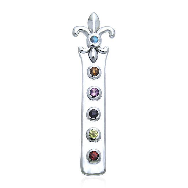 Fleur De Lis with Chakra Gems Silver Pendant TPD537