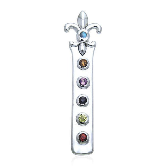 Fleur De Lis with Chakra Gems Silver Pendant TPD537