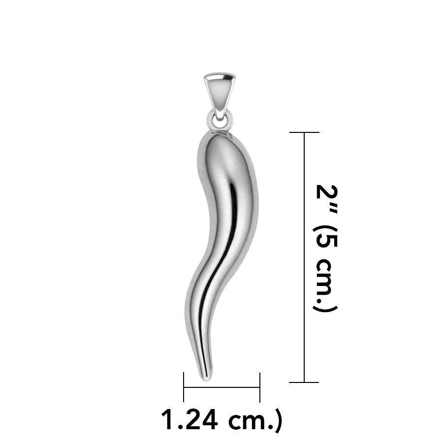 Italian Horn Good Luck Charm Silver Pendant Large Version TPD5375