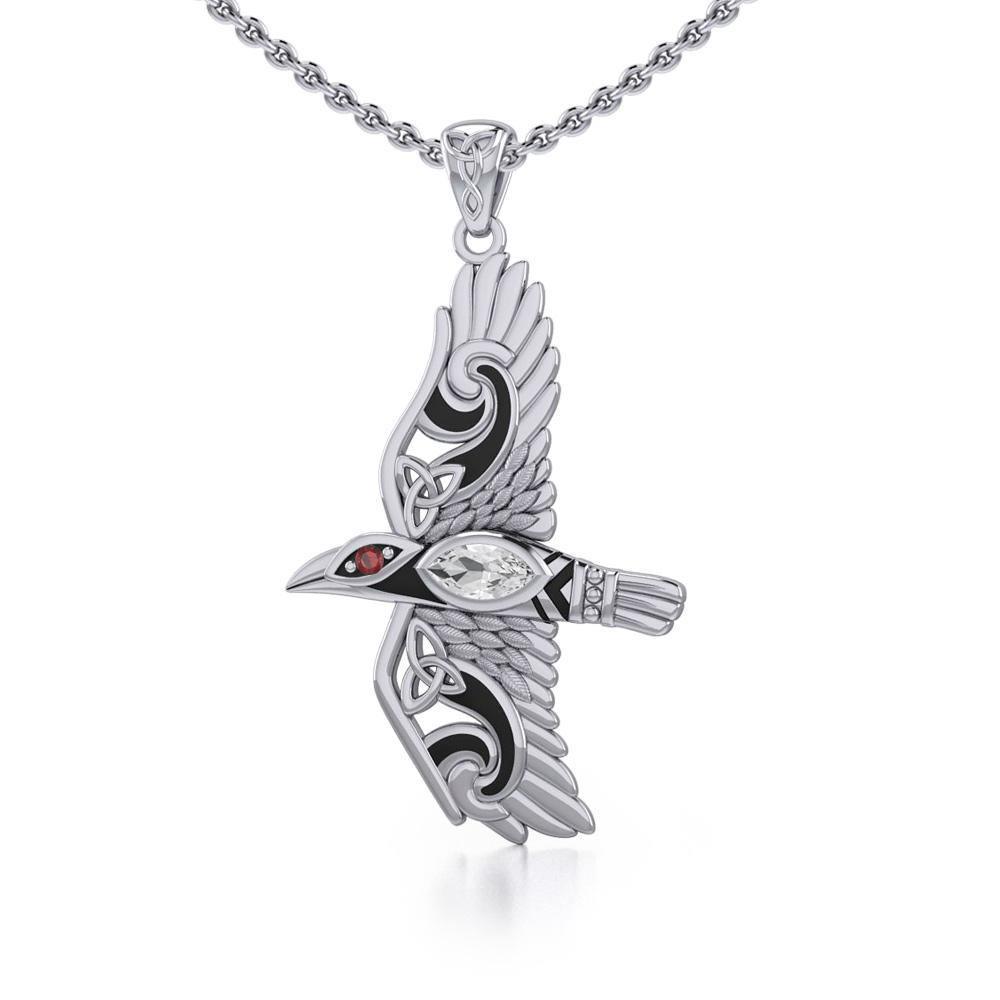 Mythical Raven Silver Jewelry Pendant with Gemstone TPD5382