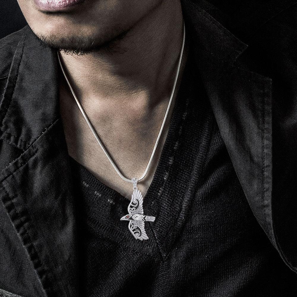 Mythical Raven Silver Jewelry Pendant with Gemstone TPD5382