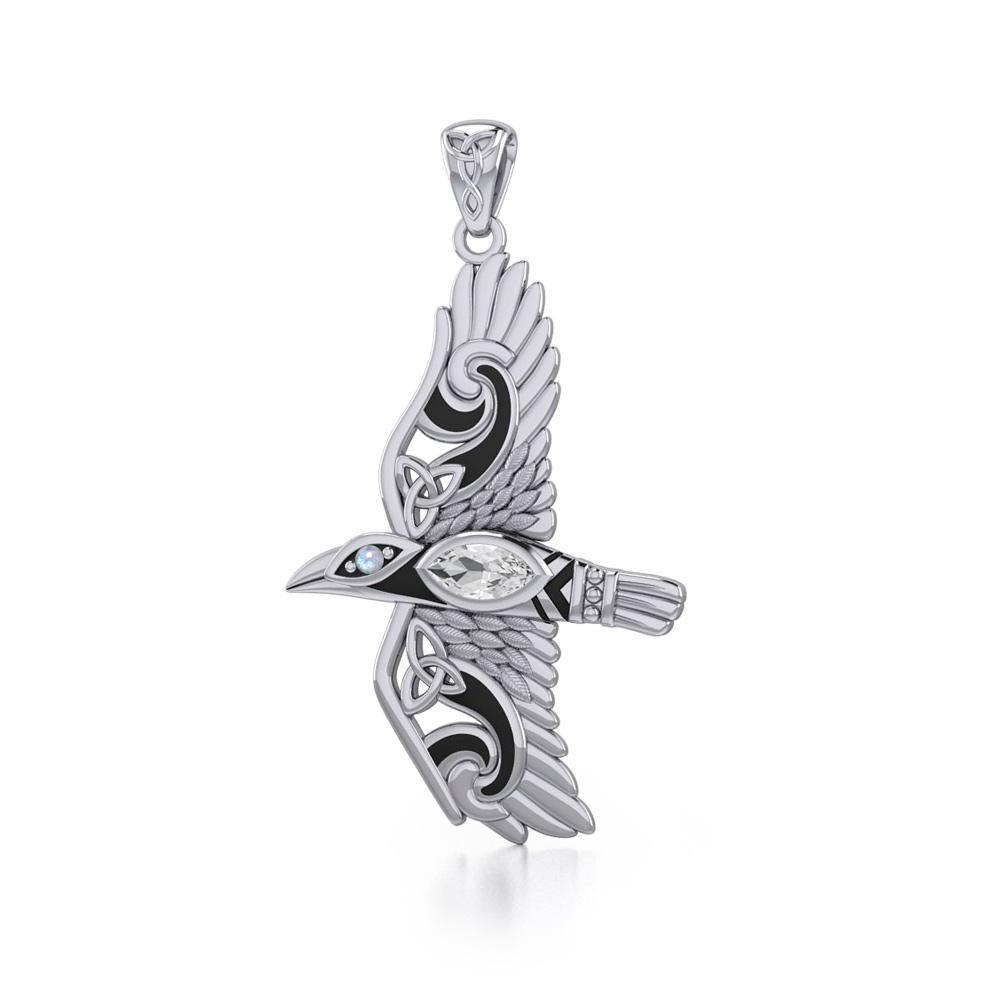 Mythical Raven Silver Jewelry Pendant with Gemstone TPD5382