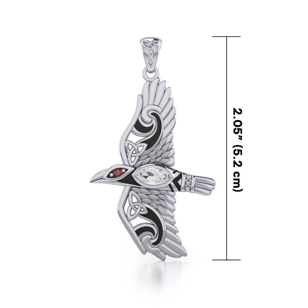 Mythical Raven Silver Jewelry Pendant with Gemstone TPD5382