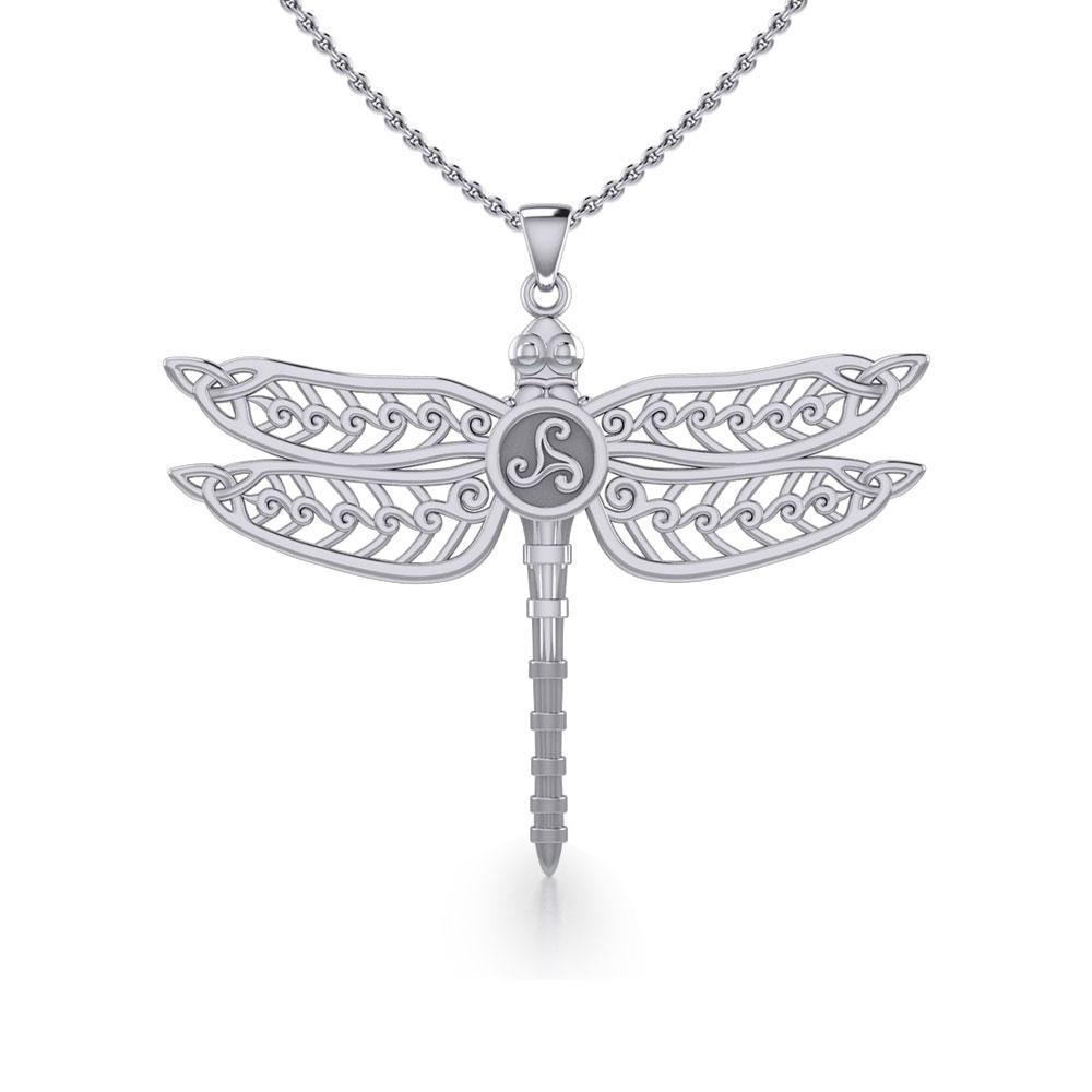 The Celtic Dragonfly with Triskele Silver Pendant TPD5385