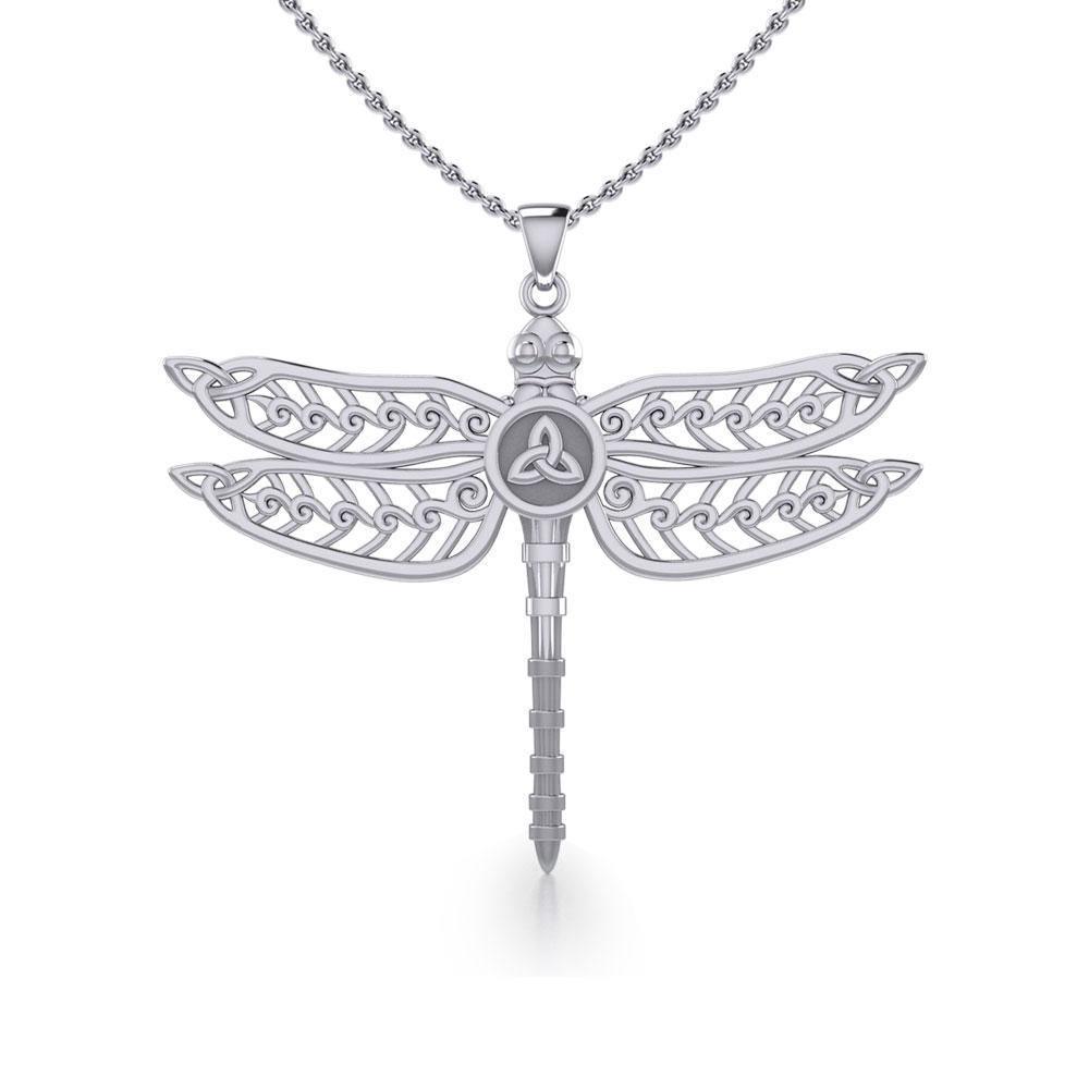 The Celtic Dragonfly with Trinity Knot Silver Pendant TPD5386