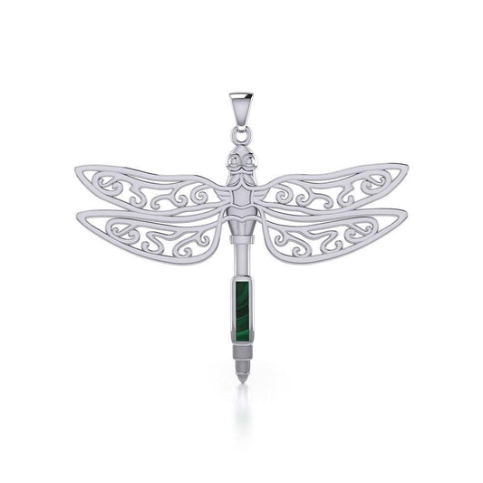 The Celtic Dragonfly with Inlay Stone Silver Pendant TPD5388