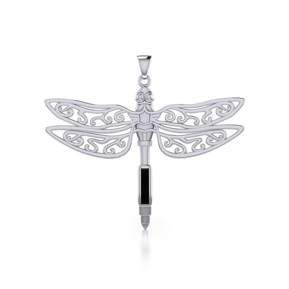 The Celtic Dragonfly with Inlay Stone Silver Pendant TPD5388