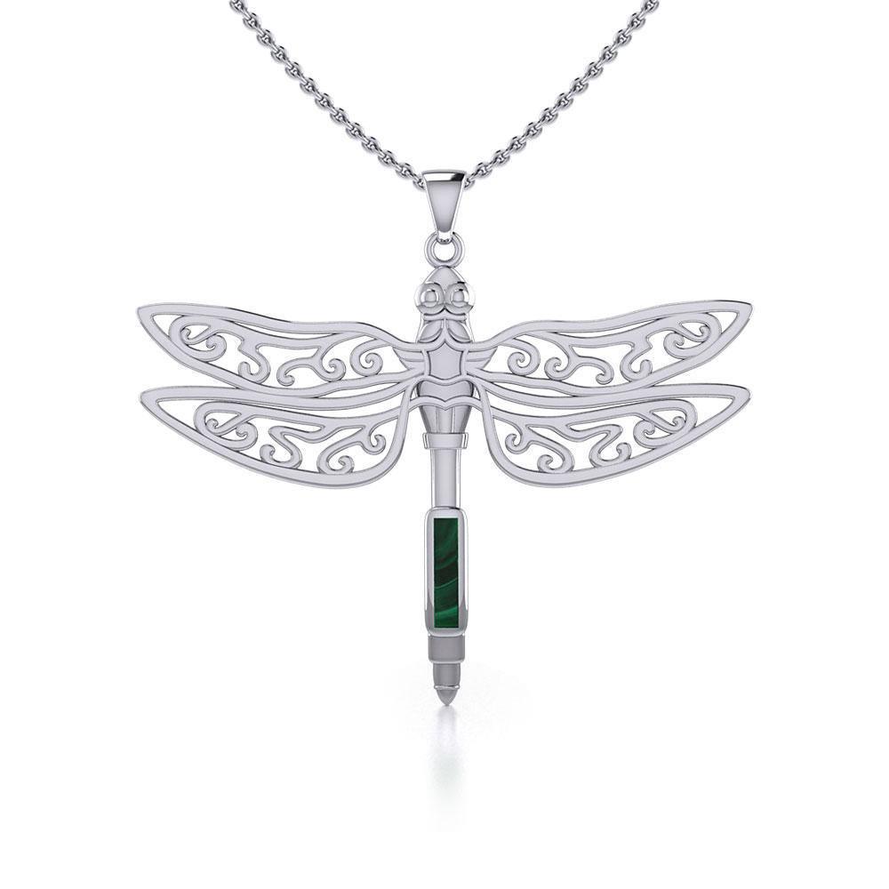 The Celtic Dragonfly with Inlay Stone Silver Pendant TPD5388