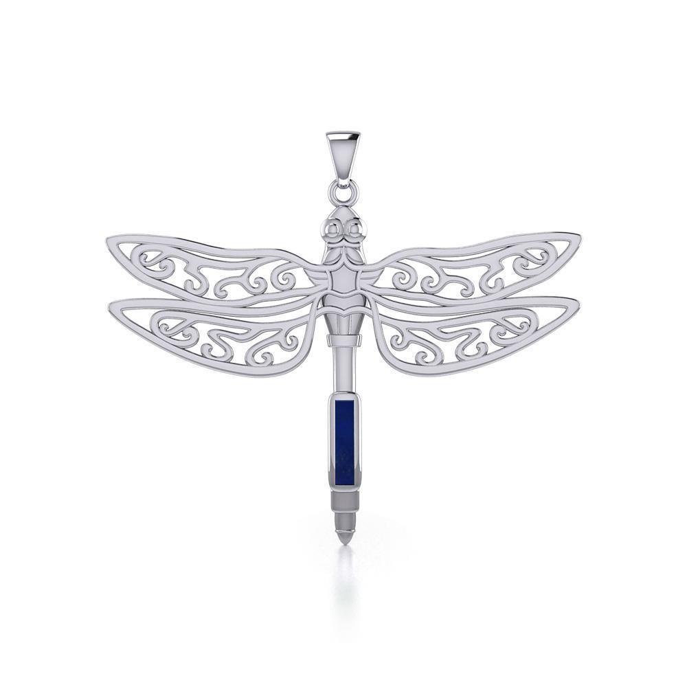 The Celtic Dragonfly with Inlay Stone Silver Pendant TPD5388