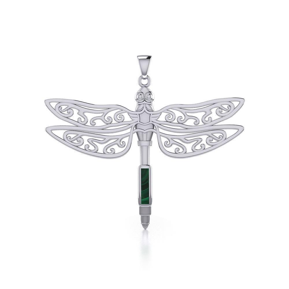 The Celtic Dragonfly with Inlay Stone Silver Pendant TPD5388