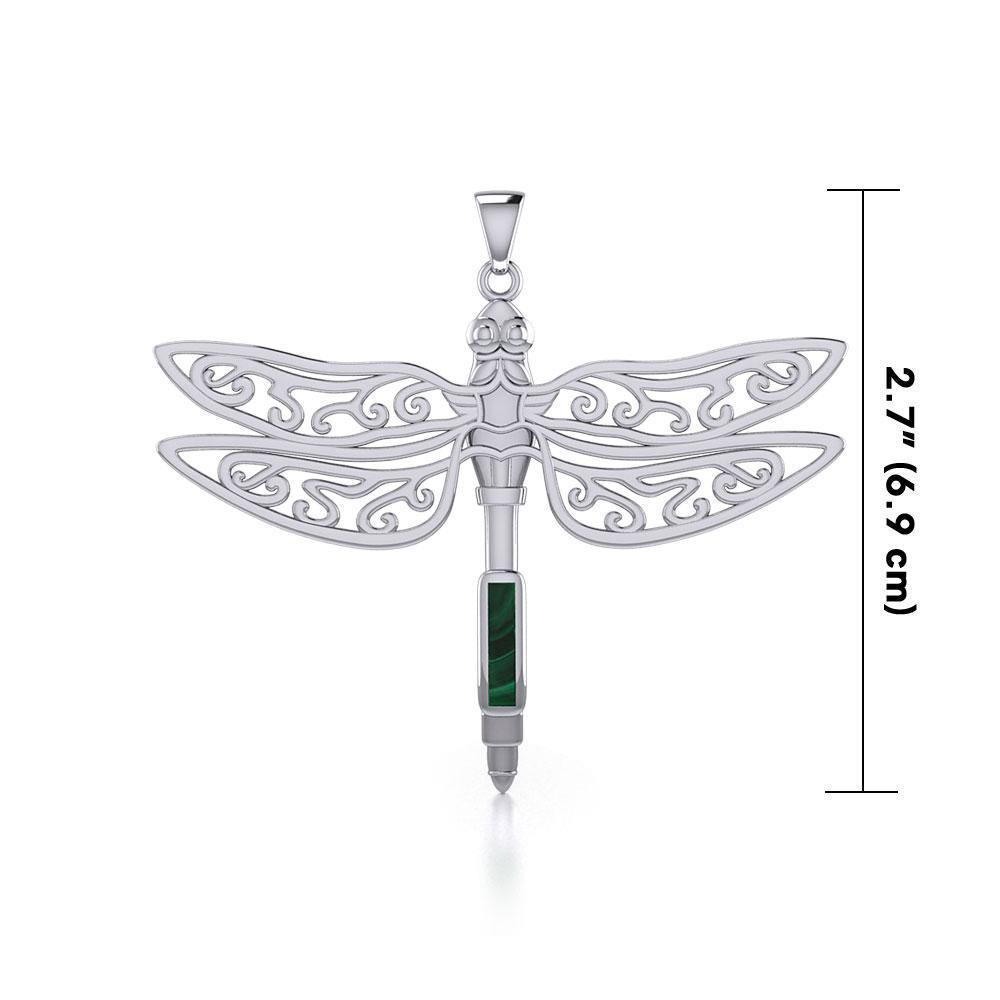 The Celtic Dragonfly with Inlay Stone Silver Pendant TPD5388