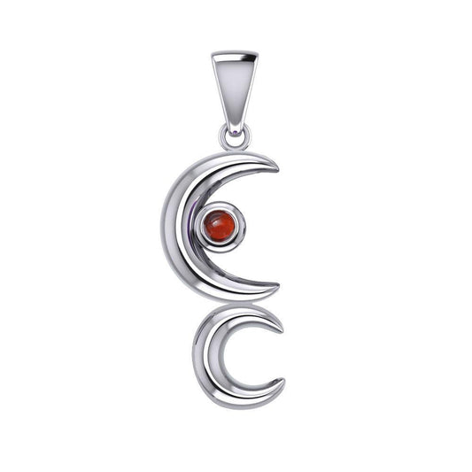 A Glimpse of the Double Crescent Moon Beginning Silver Pendant with Gems TPD5390