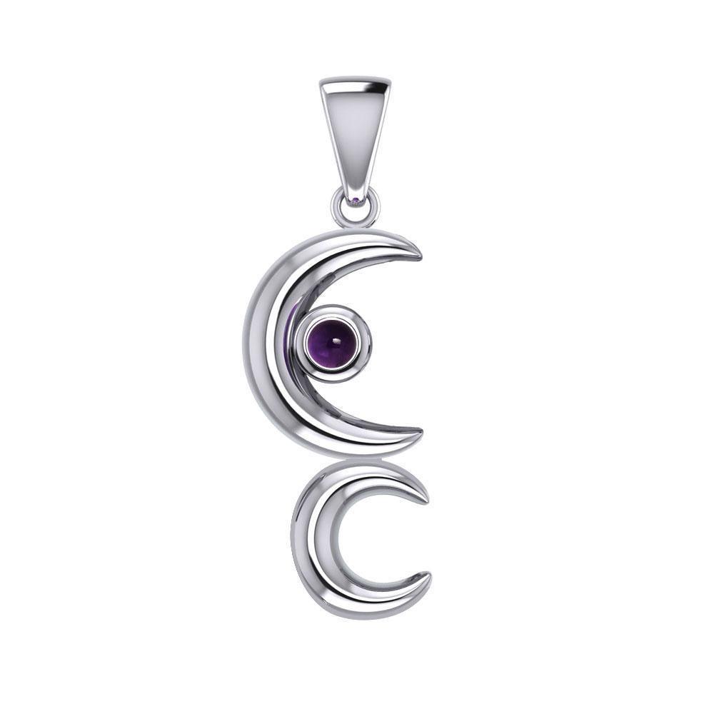 A Glimpse of the Double Crescent Moon Beginning Silver Pendant with Gems TPD5390
