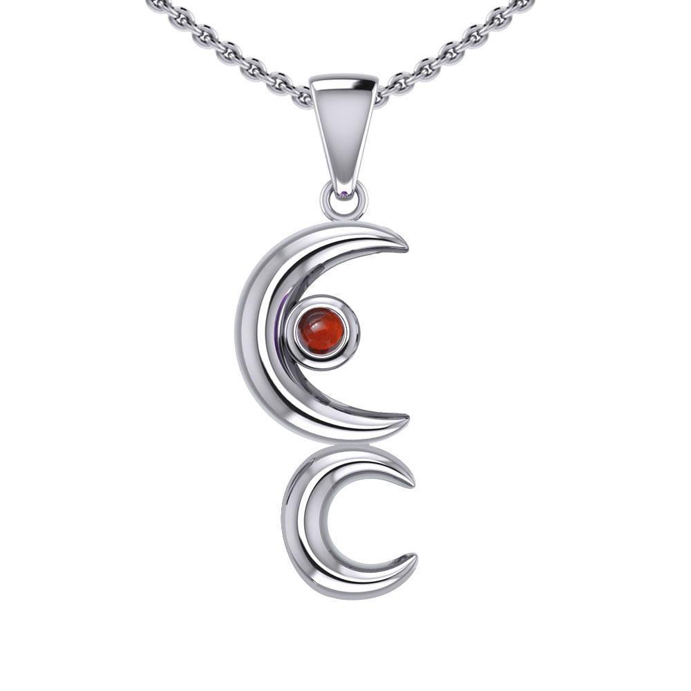 A Glimpse of the Double Crescent Moon Beginning Silver Pendant with Gems TPD5390