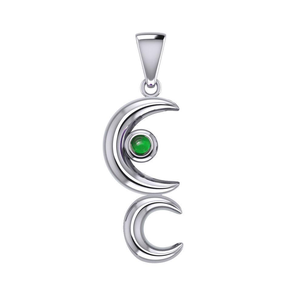 A Glimpse of the Double Crescent Moon Beginning Silver Pendant with Gems TPD5390