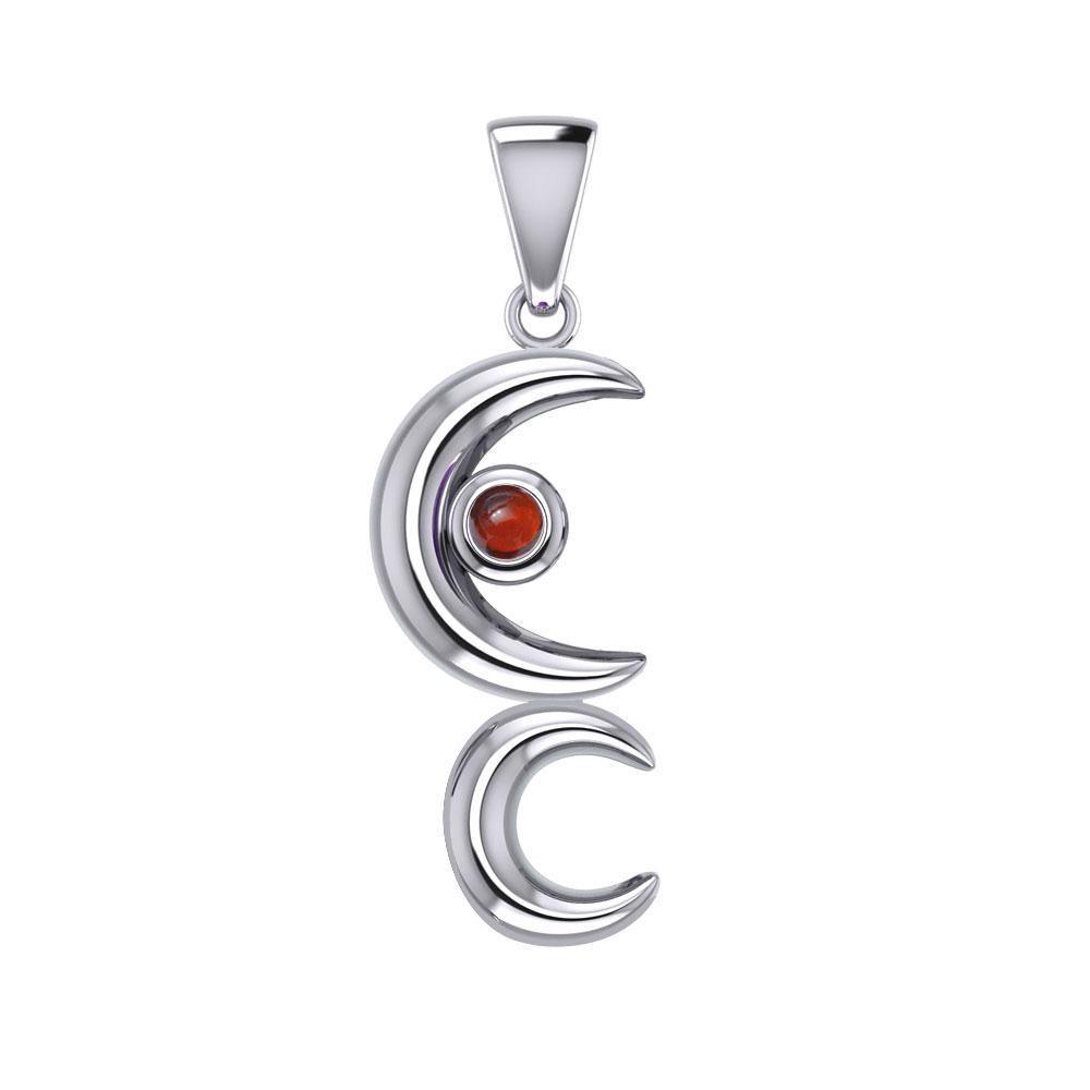 A Glimpse of the Double Crescent Moon Beginning Silver Pendant with Gems TPD5390