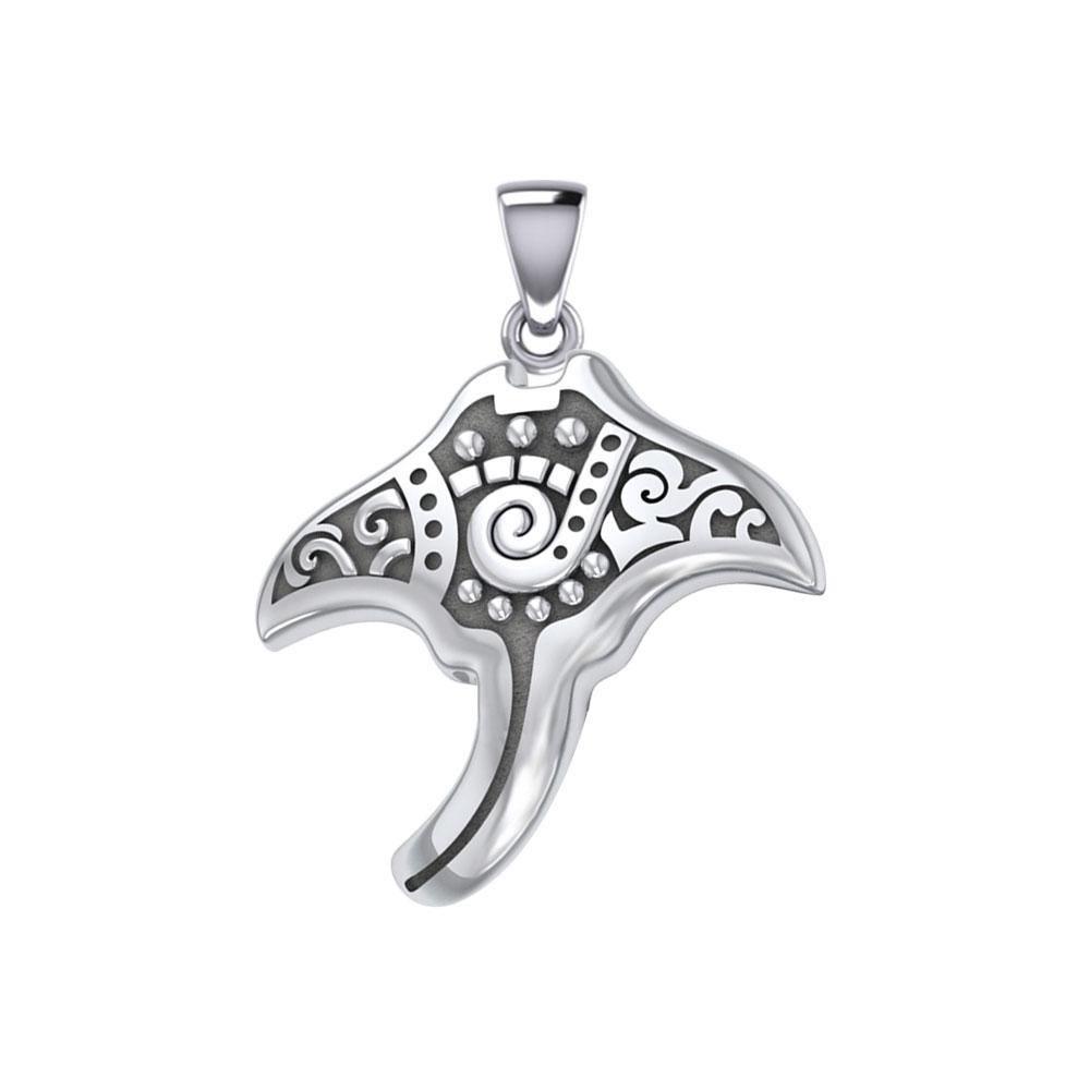 Silver Aboriginal Manta Ray Pendant TPD5394
