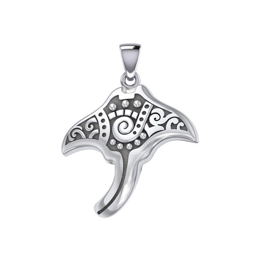 Silver Aboriginal Manta Ray Pendant TPD5394
