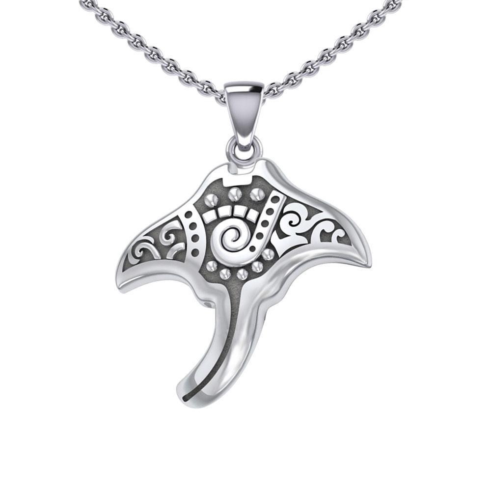 Silver Aboriginal Manta Ray Pendant TPD5394