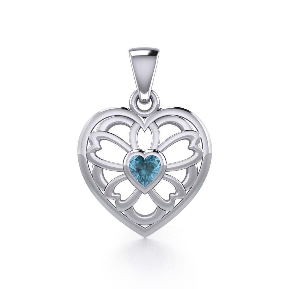 Flower in Heart Silver Pendant with Gemstone TPD5425