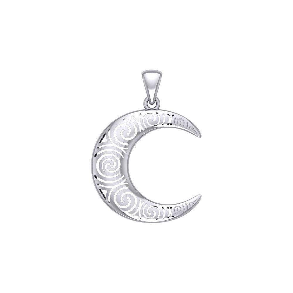 Spiral Crescent Moon Silver Pendant TPD5477