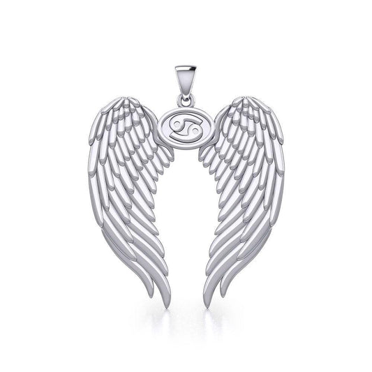 Guardian Angel Wings Silver Pendant with Cancer Zodiac Sign TPD5518