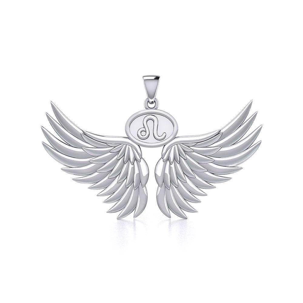Guardian Angel Wings Silver Pendant with Leo Zodiac Sign TPD5519