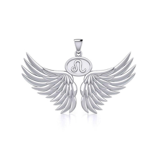 Guardian Angel Wings Silver Pendant with Leo Zodiac Sign TPD5519