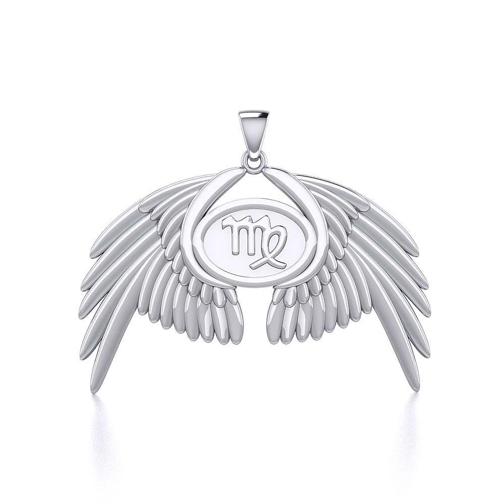 Guardian Angel Wings Silver Pendant with Virgo Zodiac Sign TPD5520