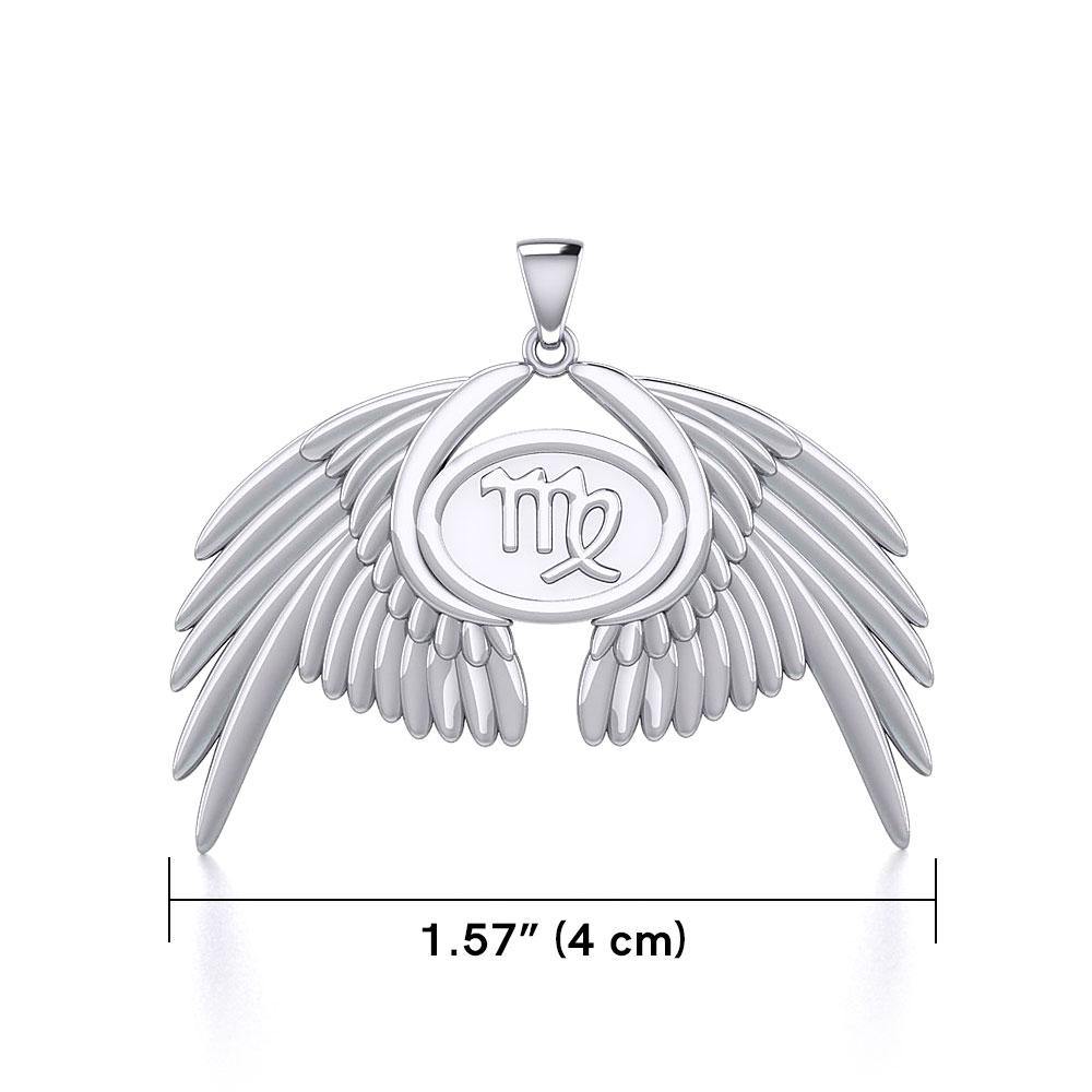 Guardian Angel Wings Sterling Silver Pendant with Virgo Zodiac Sign TPD5520