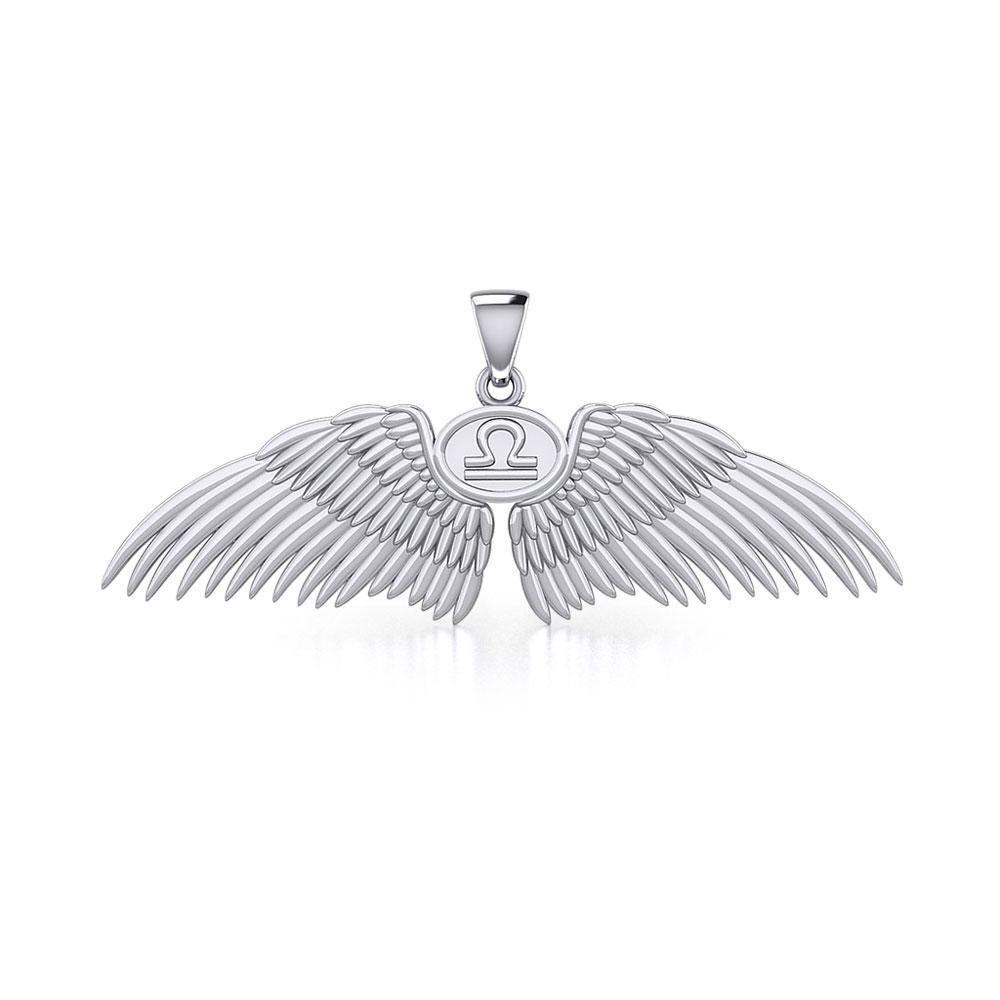 Guardian Angel Wings Silver Pendant with Libra Zodiac Sign TPD5521