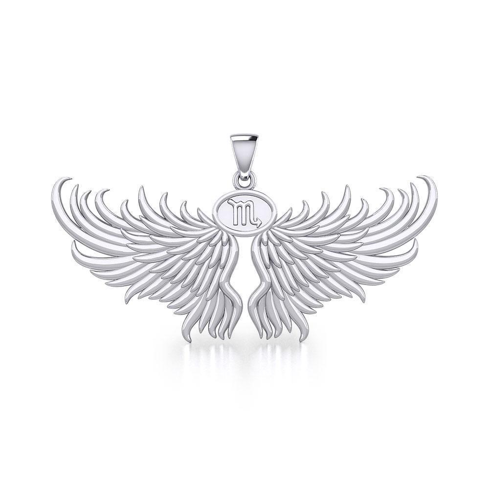 Guardian Angel Wings Silver Pendant with Scorpio Zodiac Sign TPD5522