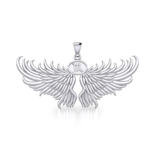 Guardian Angel Wings Silver Pendant with Scorpio Zodiac Sign TPD5522