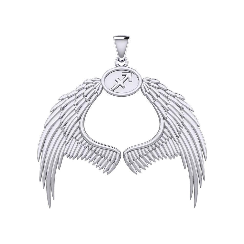 Guardian Angel Wings Silver Pendant with Sagittarius Zodiac Sign TPD5523