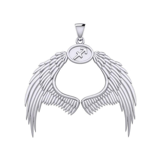 Guardian Angel Wings Silver Pendant with Sagittarius Zodiac Sign TPD5523