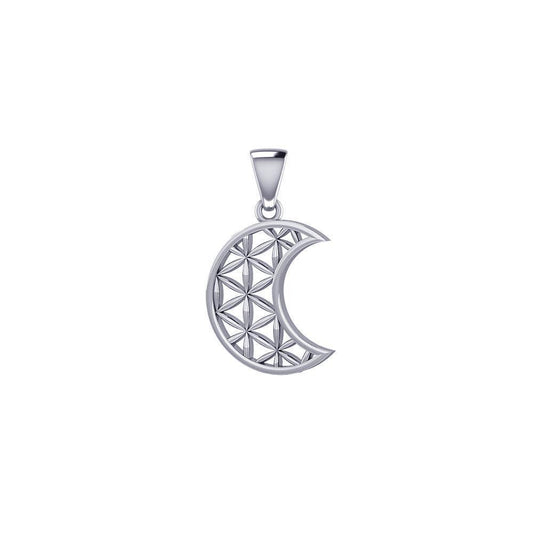 The Flower of Life in Crescent Moon Sterling Silver Pendant TPD5524