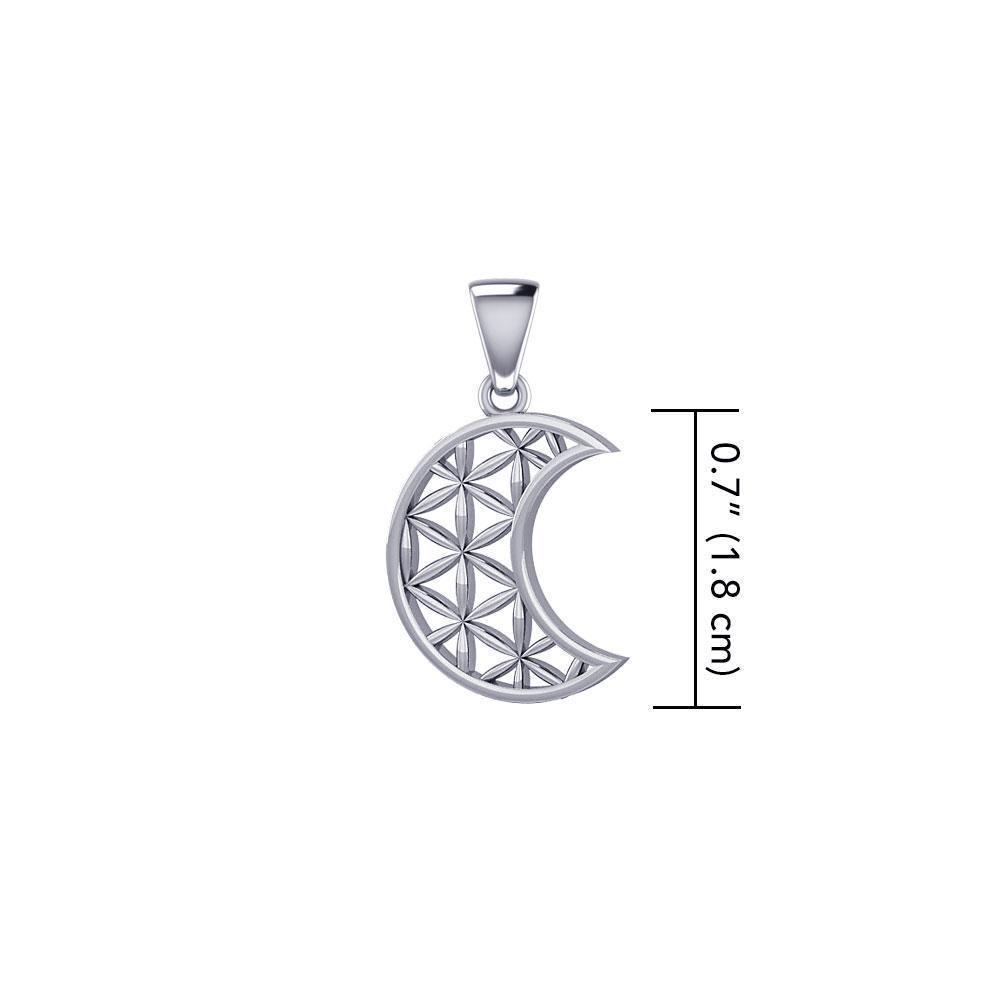 The Flower of Life in Crescent Moon Sterling Silver Pendant TPD5524